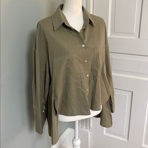 Pinch Anthropologie Olive Green Shirt High Low Cotton Button Down Size Large